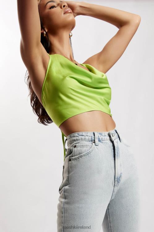 Meshki Amy Satin Cowl Neck Top Clothing Lime Green 6DX221183