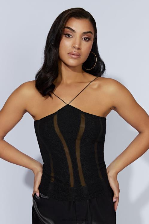 Meshki Chantal Panelled Halter Top Clothing Black 6DX221113