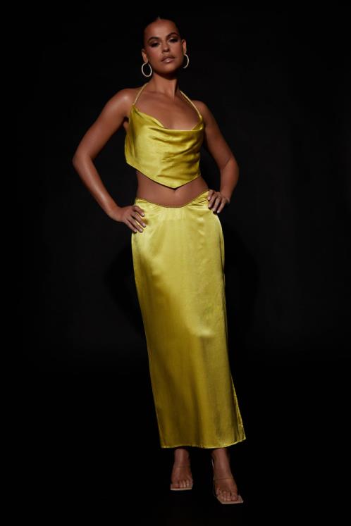 Meshki Christie Diamante Rope Cowl Neck Top Clothing Chartreuse 6DX221028