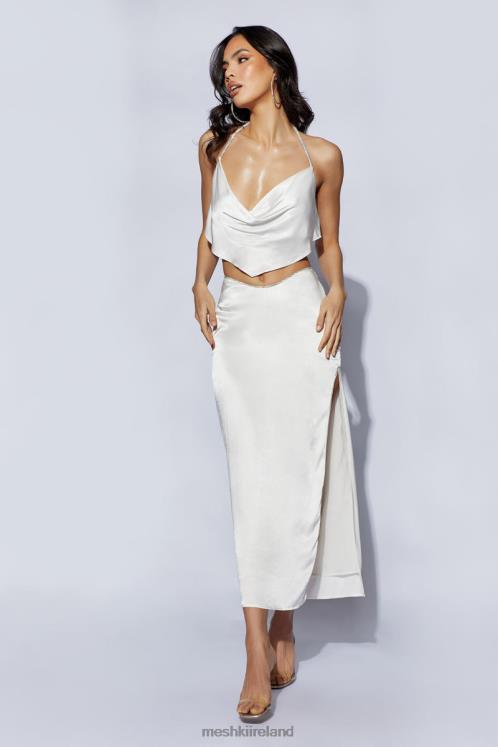 Meshki Christie Diamante Rope Cowl Neck Top Clothing White 6DX221099