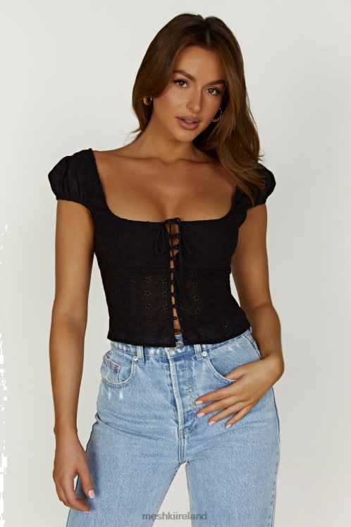 Meshki Cressida Cotton Anglaise Puff Sleeve Top Clothing Black 6DX22847