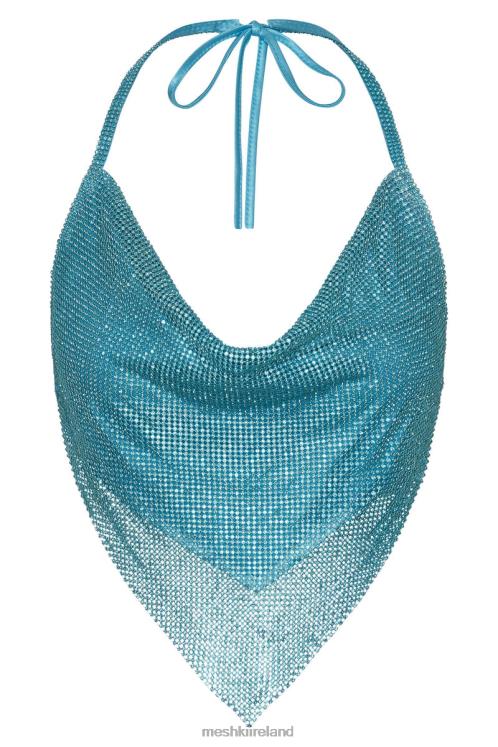 Meshki Daphne Diamante Cowl Neck Halter Top Clothing Aquamarine 6DX22976