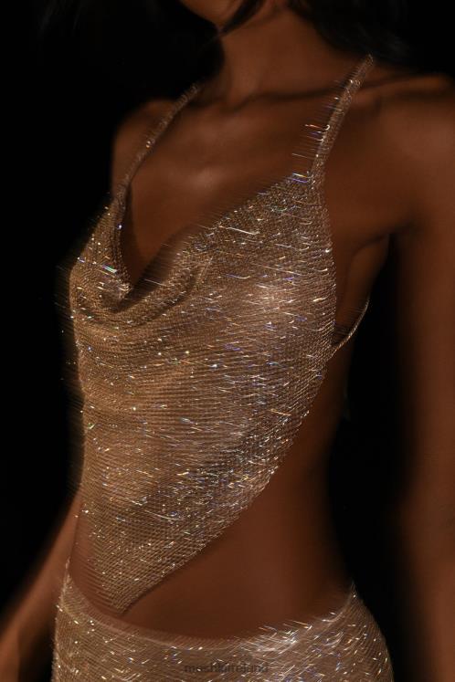 Meshki Daphne Diamante Cowl Neck Halter Top Clothing Gold 6DX22785