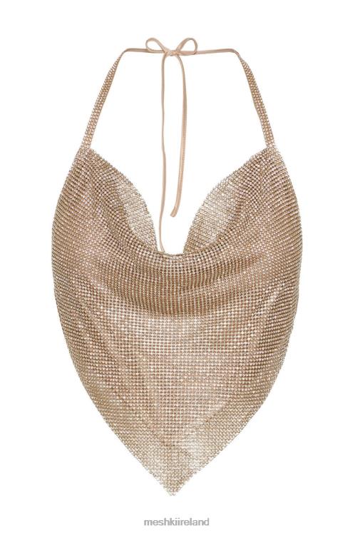 Meshki Daphne Diamante Cowl Neck Halter Top Clothing Gold 6DX22785
