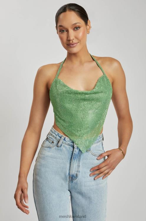Meshki Daphne Diamante Cowl Neck Halter Top Clothing Green 6DX22926