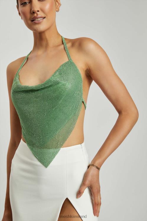 Meshki Daphne Diamante Cowl Neck Halter Top Clothing Green 6DX22926