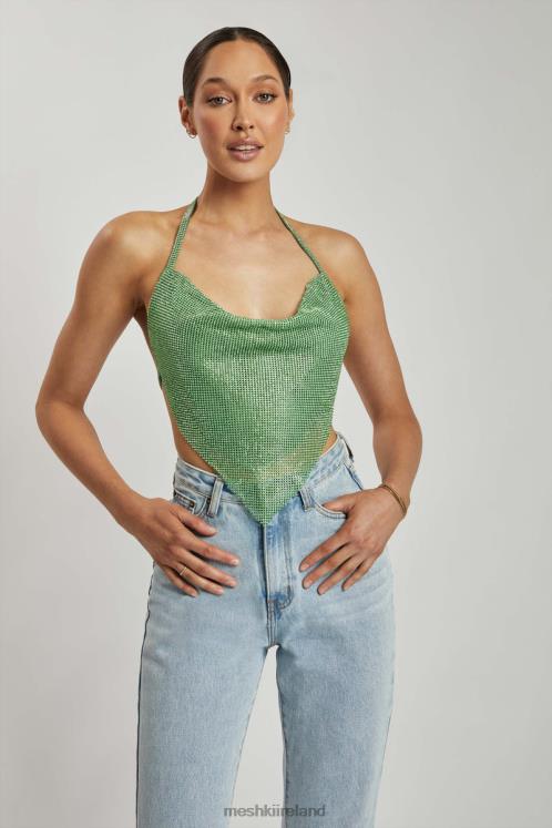 Meshki Daphne Diamante Cowl Neck Halter Top Clothing Green 6DX22926
