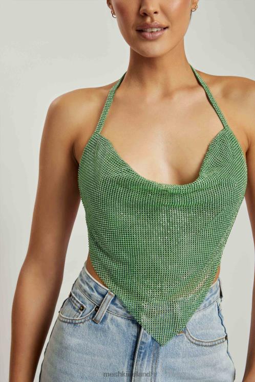 Meshki Daphne Diamante Cowl Neck Halter Top Clothing Green 6DX22926