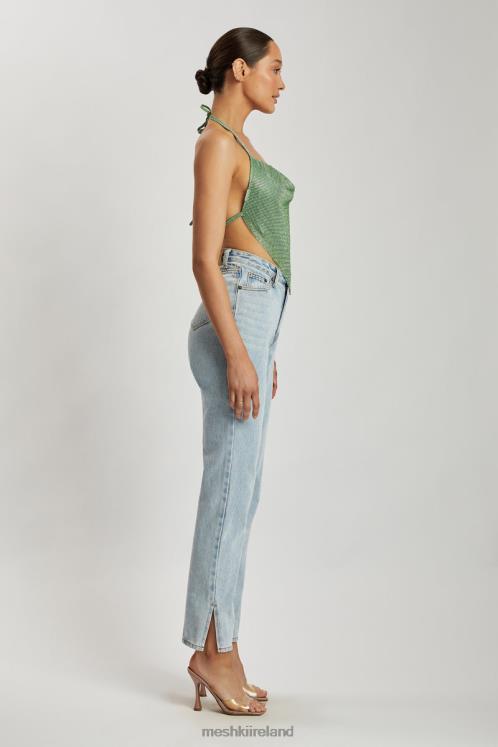 Meshki Daphne Diamante Cowl Neck Halter Top Clothing Green 6DX22926