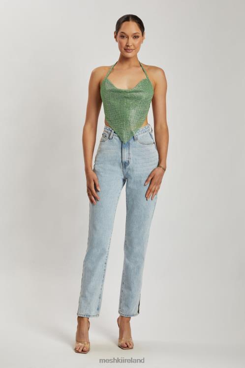 Meshki Daphne Diamante Cowl Neck Halter Top Clothing Green 6DX22926
