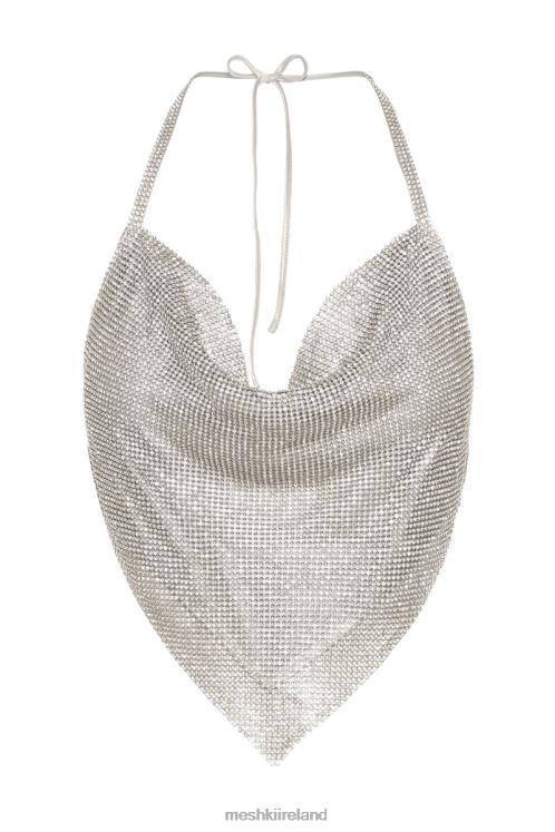 Meshki Daphne Diamante Cowl Neck Halter Top Clothing Silver 6DX22811