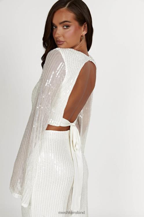 Meshki Diaz Long Sleeve Sequin Top Clothing White 6DX22937