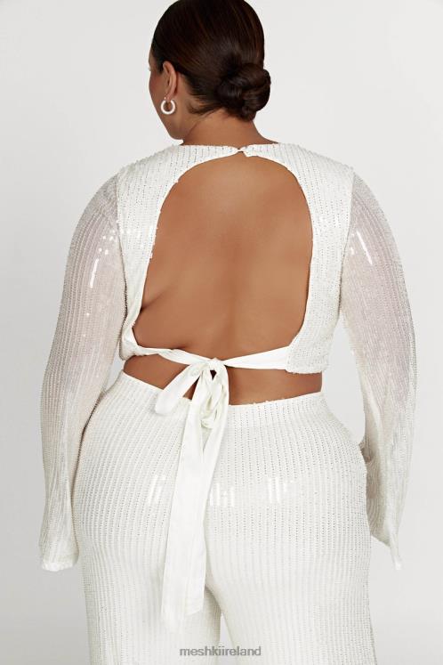 Meshki Diaz Long Sleeve Sequin Top Clothing White 6DX22937