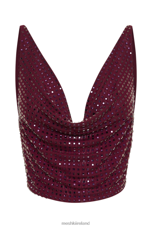 Meshki Ellery Square Diamante Cowl Top Clothing Berry 6DX22793