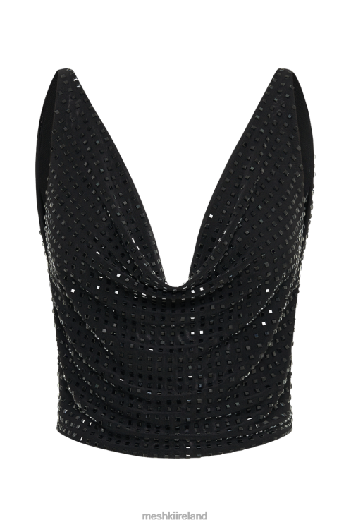 Meshki Ellery Square Diamante Cowl Top Clothing Black 6DX22796