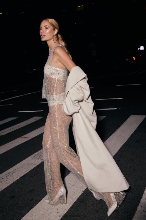 Meshki Emerson Diamante Mesh Tank Top Clothing Cream 6DX22945