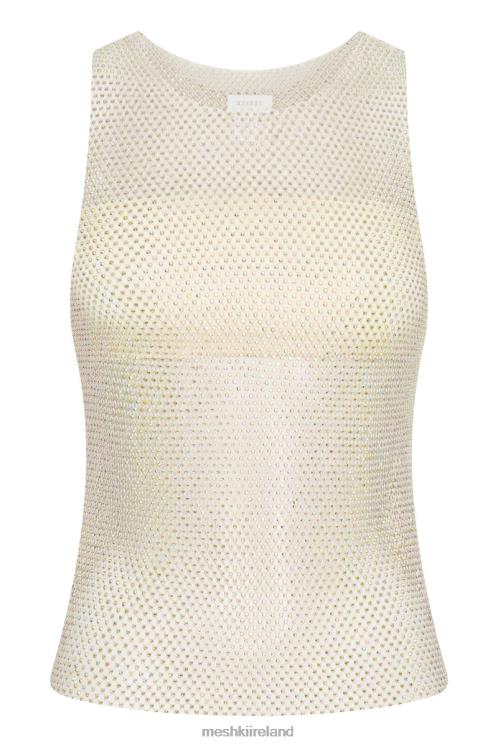 Meshki Emerson Diamante Mesh Tank Top Clothing Cream 6DX22945