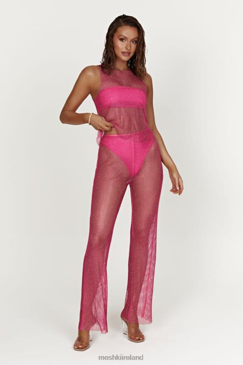 Meshki Emerson Diamante Mesh Tank Top Clothing Rose Pink 6DX22988