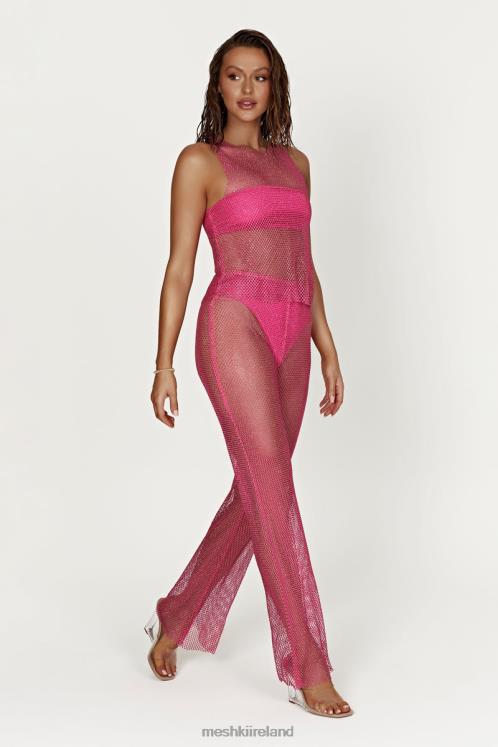 Meshki Emerson Diamante Mesh Tank Top Clothing Rose Pink 6DX22988