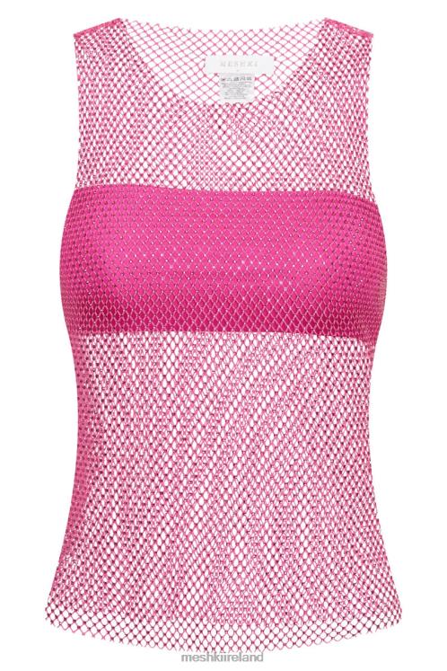 Meshki Emerson Diamante Mesh Tank Top Clothing Rose Pink 6DX22988