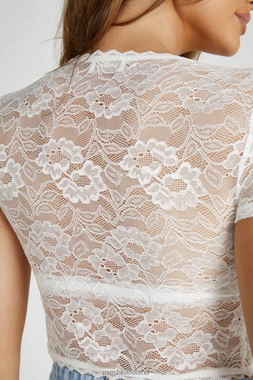 Meshki Farrah Stretch Lace Vintage Top Clothing White 6DX22826