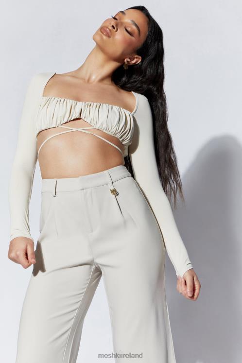 Meshki Geesou Ruched Bust Long Sleeve Tie Top Clothing Wheat 6DX221082