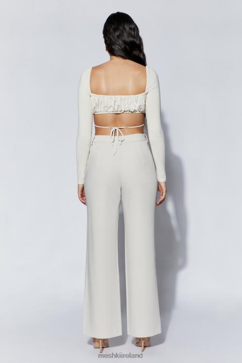 Meshki Geesou Ruched Bust Long Sleeve Tie Top Clothing Wheat 6DX221082