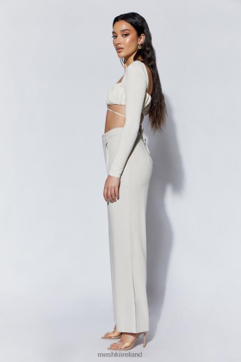 Meshki Geesou Ruched Bust Long Sleeve Tie Top Clothing Wheat 6DX221082