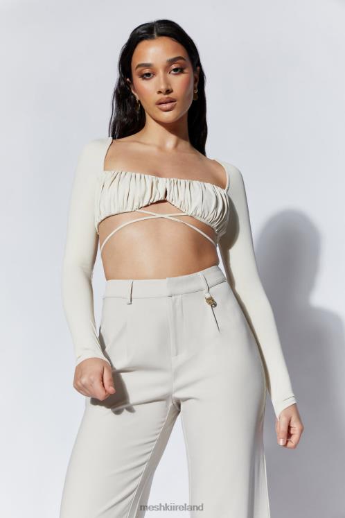 Meshki Geesou Ruched Bust Long Sleeve Tie Top Clothing Wheat 6DX221082