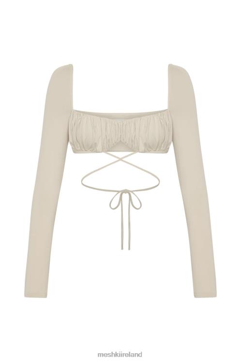 Meshki Geesou Ruched Bust Long Sleeve Tie Top Clothing Wheat 6DX221082
