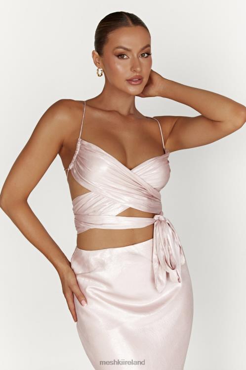 Meshki Georgie Wrap Over Tie Top Clothing Blush Pink 6DX22958