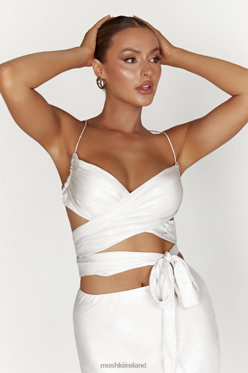 Meshki Georgie Wrap Over Tie Top Clothing Pearl 6DX221004