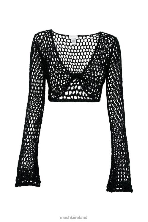 Meshki Hallie Twisted Cropped Crochet Top Clothing Black 6DX221133