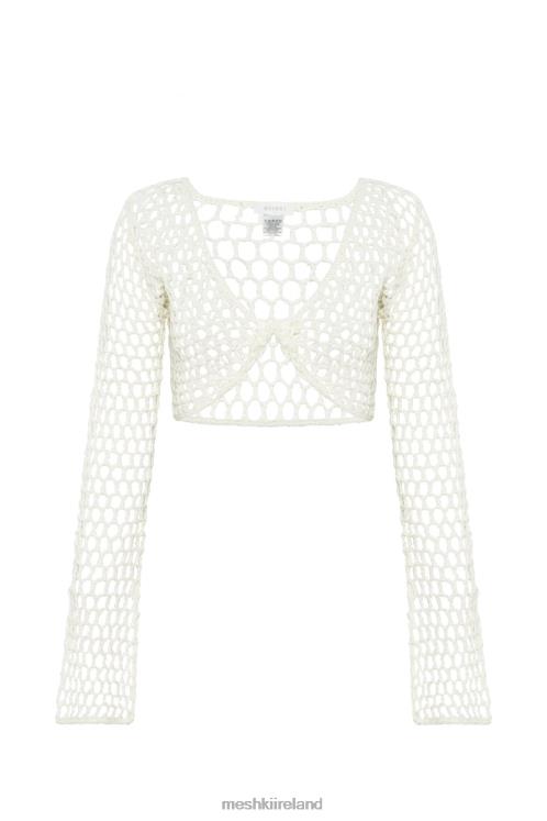 Meshki Hallie Twisted Cropped Crochet Top Clothing White 6DX22960
