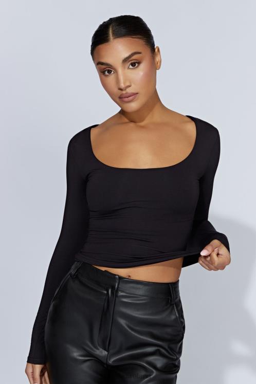 Meshki Heather Scooped Long Sleeve Top Clothing Black 6DX22940