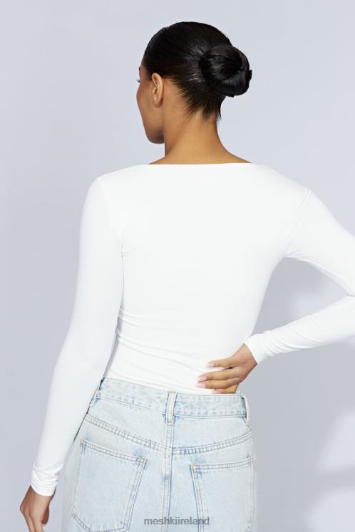 Meshki Heather Scooped Long Sleeve Top Clothing White 6DX22947