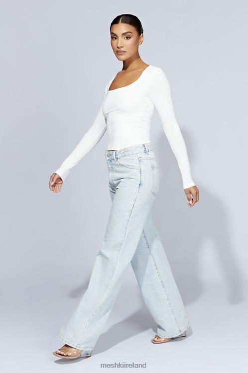 Meshki Heather Scooped Long Sleeve Top Clothing White 6DX22947