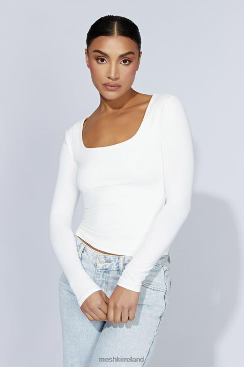 Meshki Heather Scooped Long Sleeve Top Clothing White 6DX22947