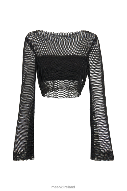 Meshki Hilton Diamante Mesh Cowl Top Clothing Black 6DX22795
