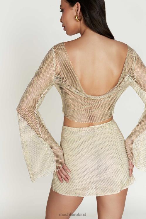 Meshki Hilton Diamante Mesh Cowl Top Clothing Cream 6DX22813