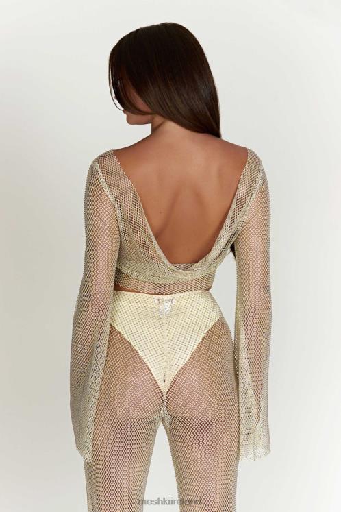 Meshki Hilton Diamante Mesh Cowl Top Clothing Cream 6DX22813