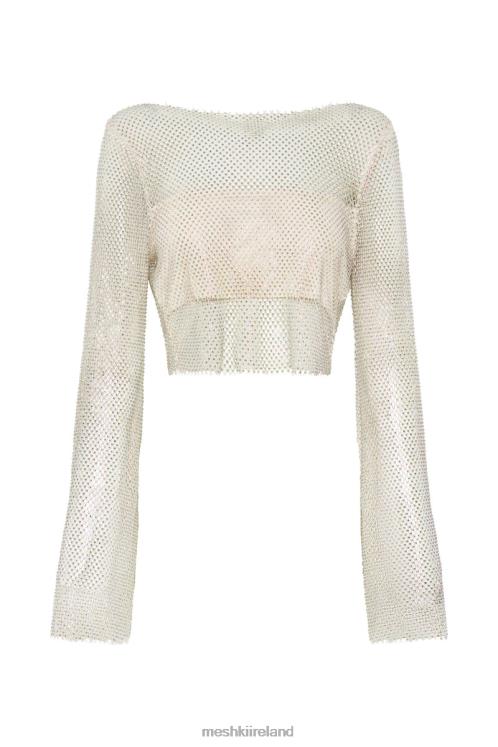 Meshki Hilton Diamante Mesh Cowl Top Clothing Cream 6DX22813