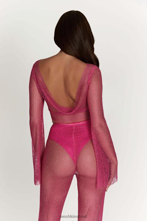 Meshki Hilton Diamante Mesh Cowl Top Clothing Rose Pink 6DX22969