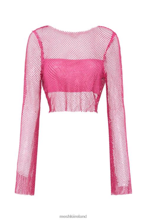 Meshki Hilton Diamante Mesh Cowl Top Clothing Rose Pink 6DX22969