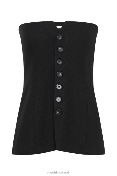 Meshki Innis Linen Longline Strapless Top Clothing Black 6DX22817