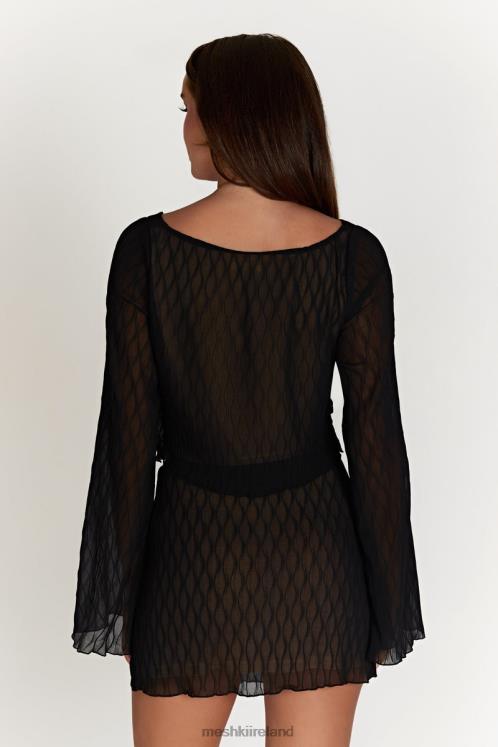 Meshki Ivy Wave Pleat Flare Sleeve Top Clothing Black 6DX221074