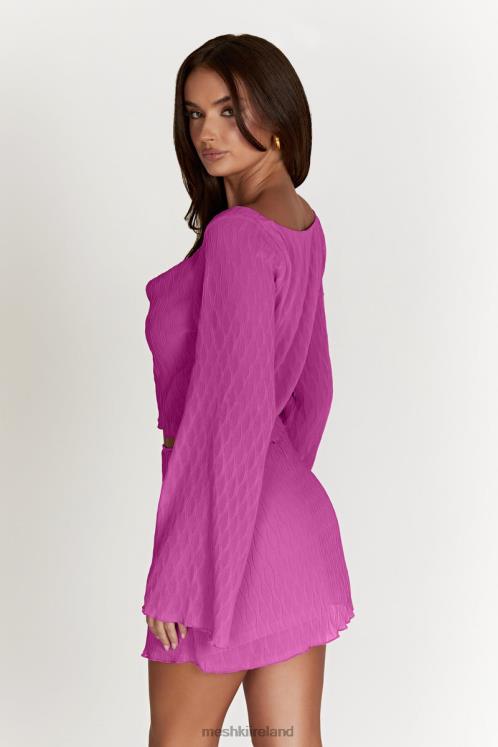 Meshki Ivy Wave Pleat Flare Sleeve Top Clothing Rose Pink 6DX221078