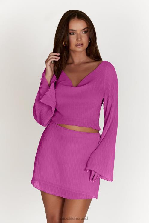 Meshki Ivy Wave Pleat Flare Sleeve Top Clothing Rose Pink 6DX221078