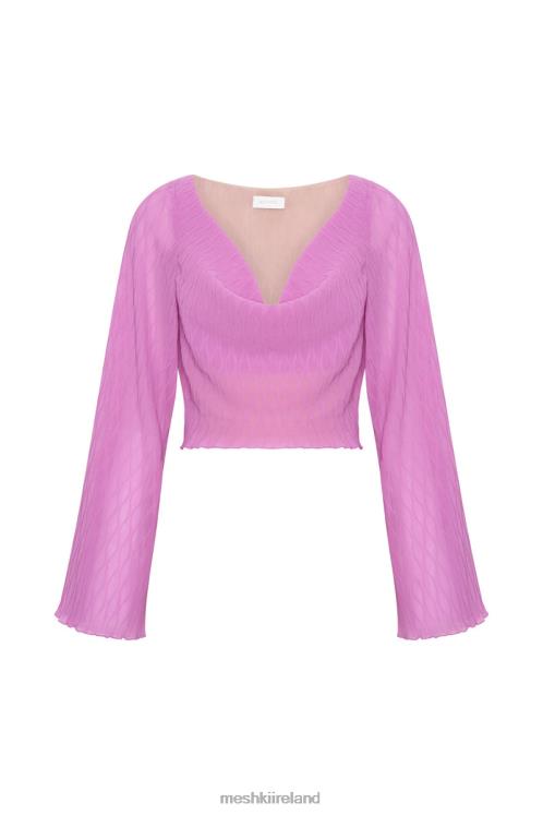 Meshki Ivy Wave Pleat Flare Sleeve Top Clothing Rose Pink 6DX221078