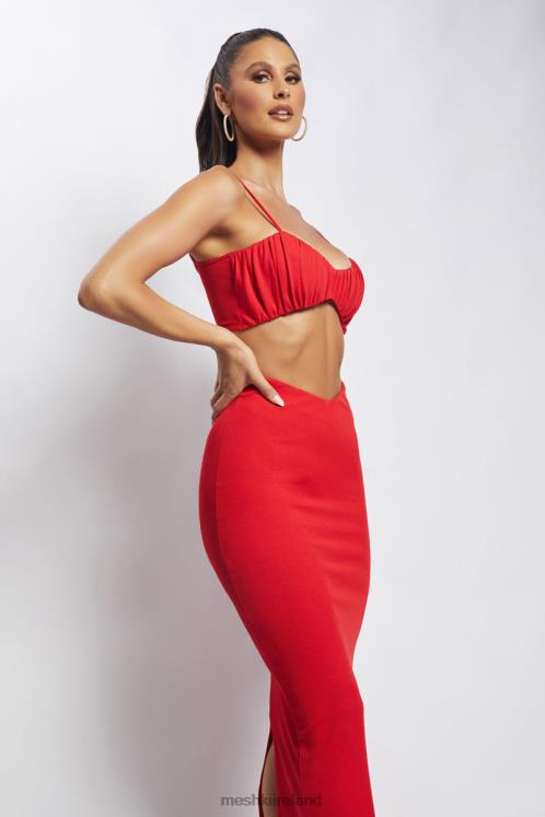 Meshki Jordan Ruched Front V Front Top Clothing Red 6DX221184